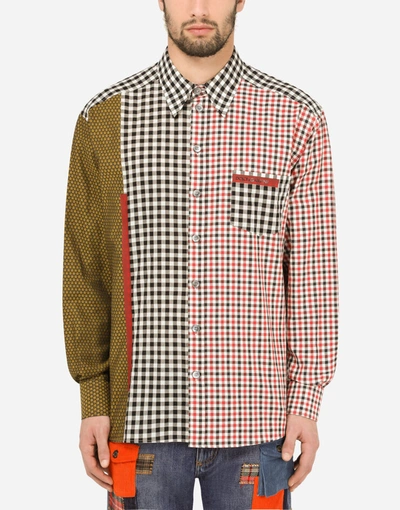 Shop Dolce & Gabbana Cotton And Linen Patchwork Shirt In Multicolor