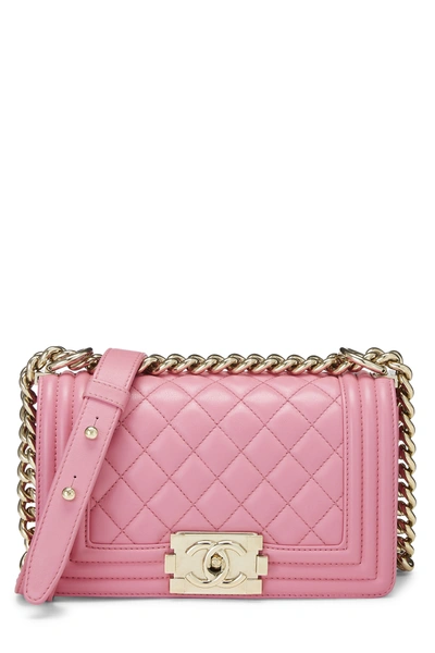 Pre-owned Chanel Pink Quilted Lambskin Boy Bag Small