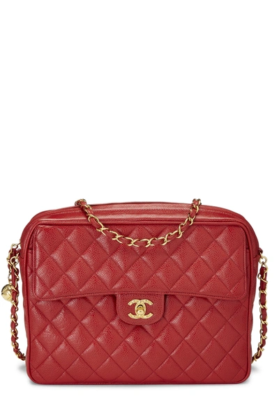 CHANEL Caviar Quilted Camera Case Red 206308
