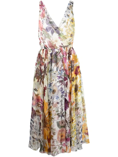 Shop Oscar De La Renta Floral-print V-neck Dress In Multicolour