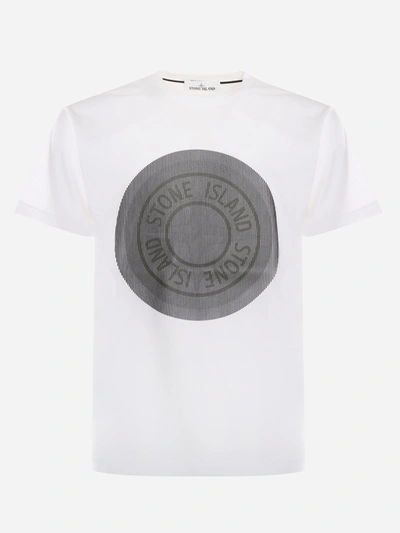 Shop Stone Island Cotton T-shirt With Lenticular Two Print In White