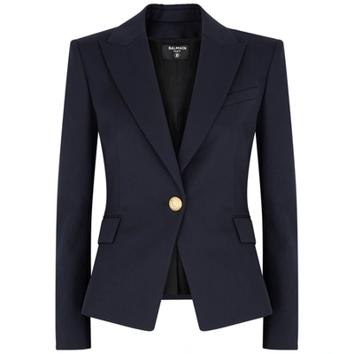 Shop Balmain Wool Blazer In Navy