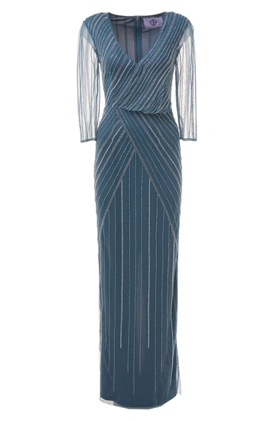 Shop Js Collections Beaded Surplice Gown In Mineral Blue
