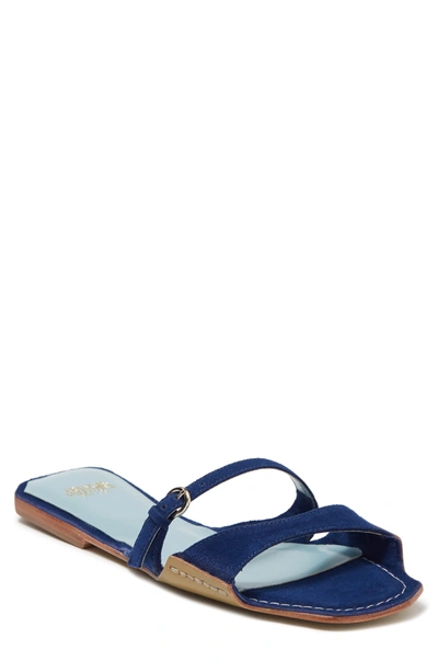 Shop Frances Valentine Square Toe Buckled Strap Sandal In Navy