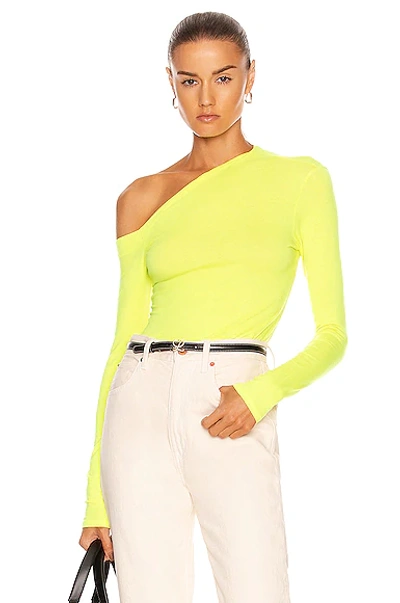Shop Enza Costa Brushed Supima Jersey Angled One Shoulder Long Sleeve Top In Citron