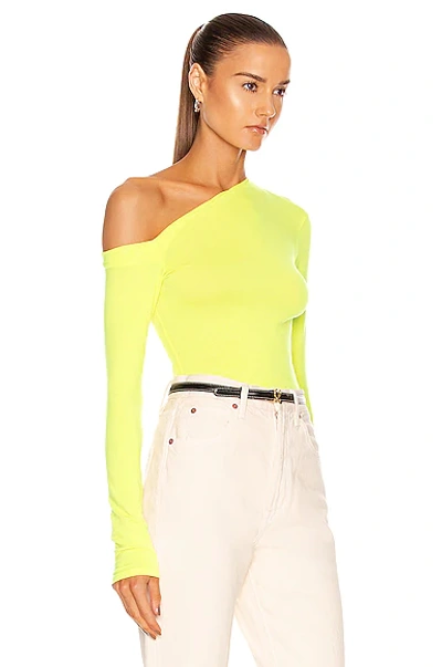 Shop Enza Costa Brushed Supima Jersey Angled One Shoulder Long Sleeve Top In Citron