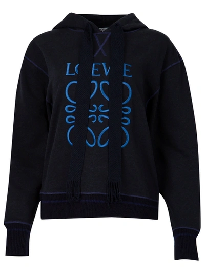 Shop Loewe Drawstring Anagram Hoodie Navy Blue