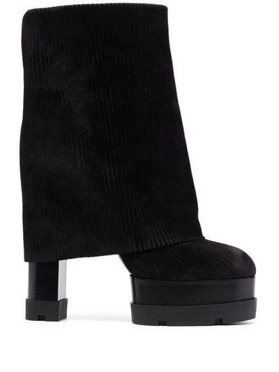 Shop Casadei Ribbed-panel Suede Boots In Black
