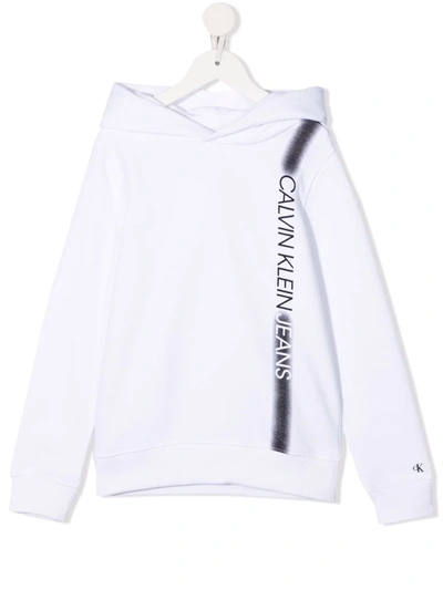 Shop Calvin Klein Sprayed Stripe Logo-print Hoodie In White
