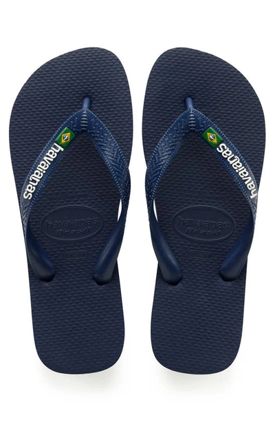 Shop Havaianas Brazil Logo Flip Flop In Navy Blue