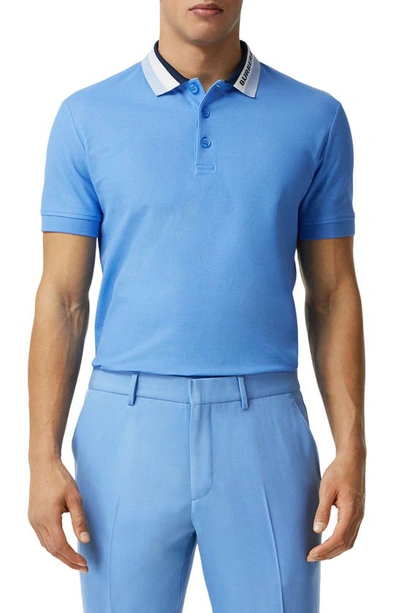Shop Burberry Edney Logo Collar Short Sleeve Pique Polo In Vivid Cobalt