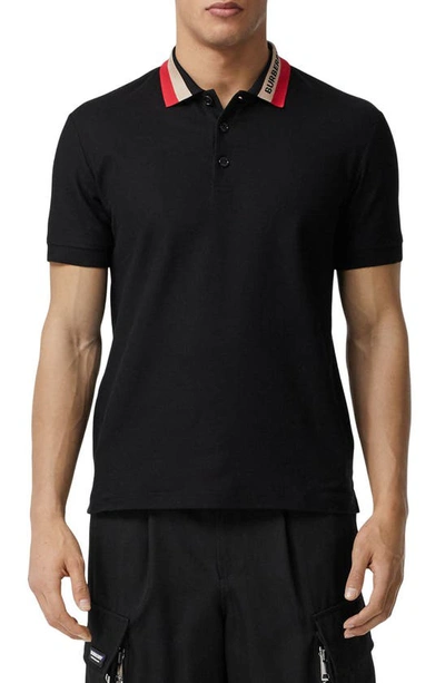 Shop Burberry Edney Logo Collar Short Sleeve Piqué Polo In Black