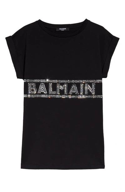 Shop Balmain Kids' Crystal Logo T-shirt Dress In Black