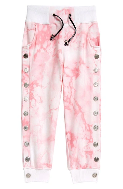 Shop Balmain Kids' Side Snap Tie Dye Sweatpants In White/ Pink