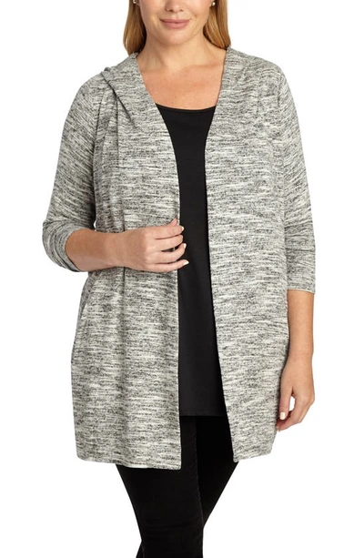 Shop Adyson Parker Jacquard Hooded Tie Front Cardigan In Black And White Combo