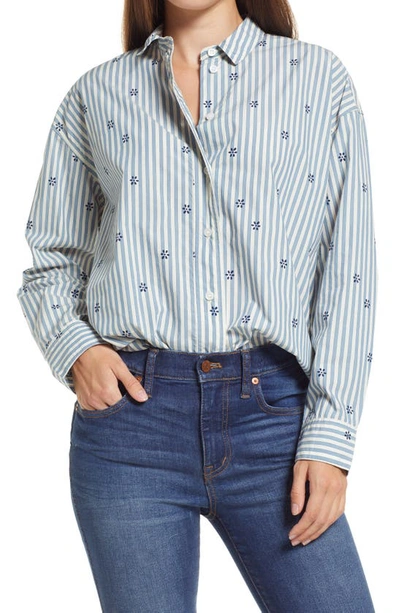 Floral Stell Stripe Cotton Painter Shirt In Coastal Blue