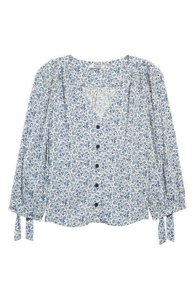 Shop Madewell Americana Floral Tie Sleeve Button Front Top In Vine Floral Vintage Parchment