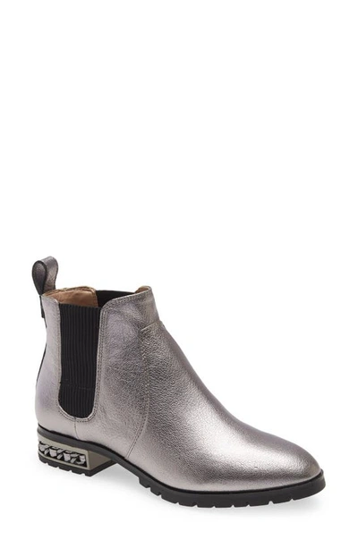 Shop Karl Lagerfeld Karl Lagerfield Paris Simone Chain Heel Chelsea Boot In Silver Leather