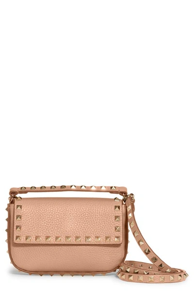 Shop Valentino Mini Rockstud Leather Top Handle Bag In Poudre