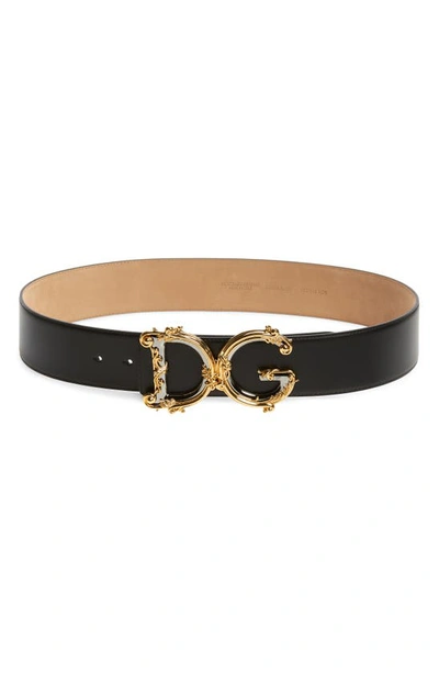 Shop Dolce & Gabbana Dg Baroque Buckle Calfskin Leather Belt In Nero