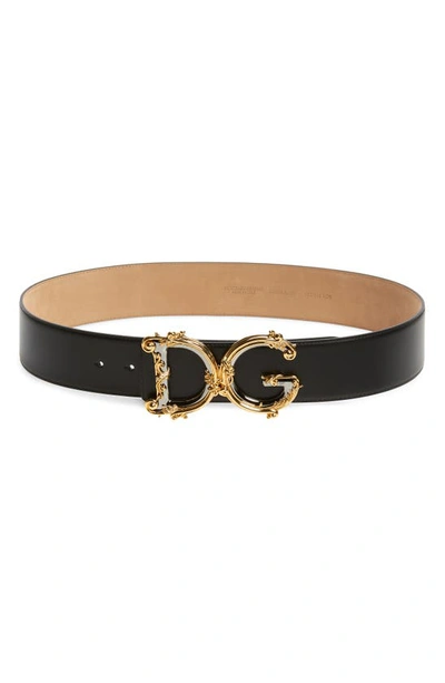 Dolce & Gabbana Baroque Dg Logo Leather Belt In Nero