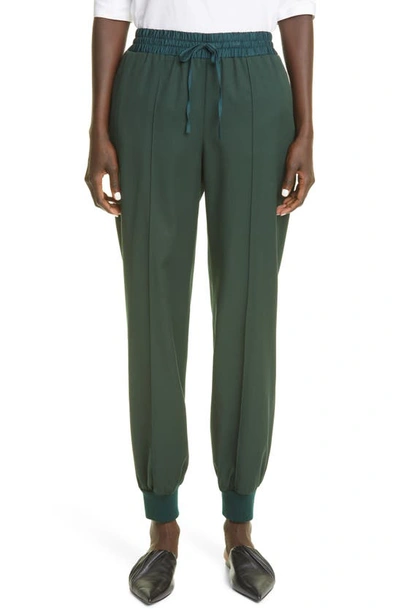 Shop Jil Sander Virgin Wool Gabardine Joggers In Dark Green