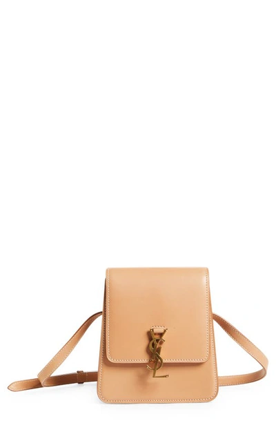 Shop Saint Laurent Kaia North/south Leather Shoulder Bag In Vintage Brown Gold