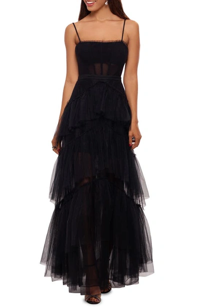 Shop Betsy & Adam Tiered Tulle Ruffle Gown In Black