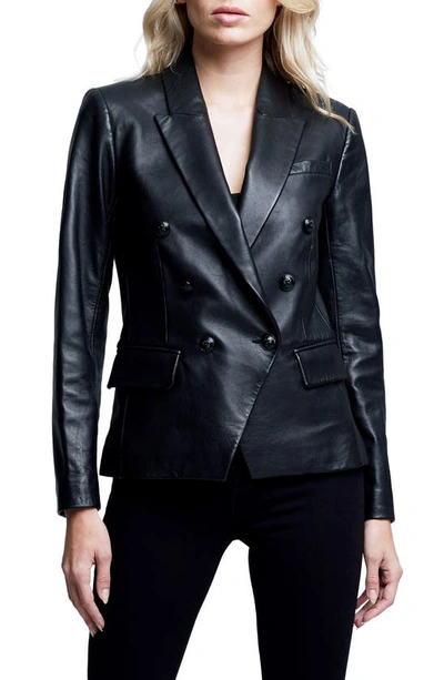Shop L Agence Kenzie Double Breasted Blazer In Black/ Black