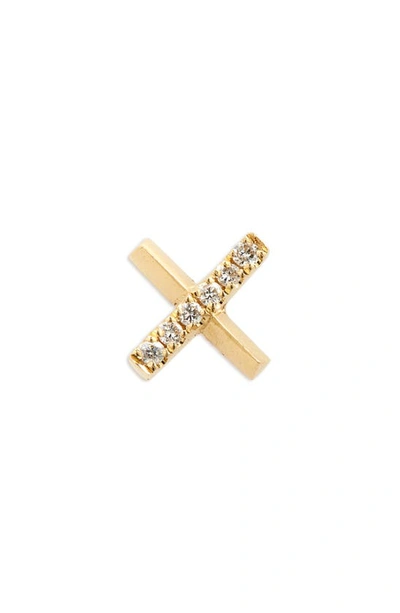 Shop Lizzie Mandler Fine Jewelry Single Pavé X Diamond Stud Earring In Yellow Gold