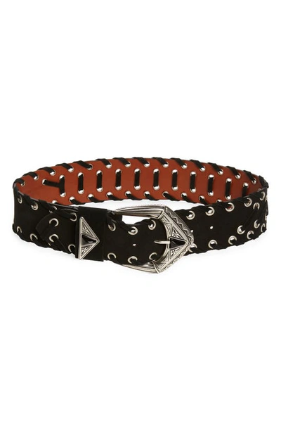 Shop Etro Whipstitched Leather Belt In Black