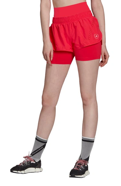 Shop Adidas By Stella Mccartney Truepurpose Layered Performance Shorts In Actpnk/ White