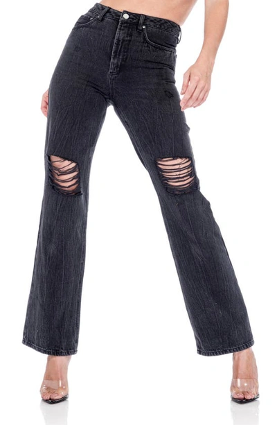 Shop Afrm Oden Ripped High Waist Wide Leg Jeans In Vintage Black Wash