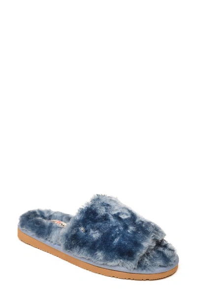 Shop Minnetonka Faux Fur Slide Slipper In Blue