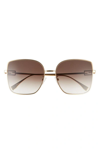 Shop Fendi The  Baguette 59mm Geometric Sunglasses In Endura Gold / Gradient Brown