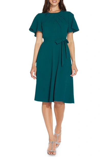 Adrianna Papell Draped Divine Tie Waist Crepe A line Dress In