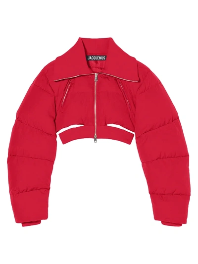Shop Jacquemus Cropped Puffer Jacket In Red