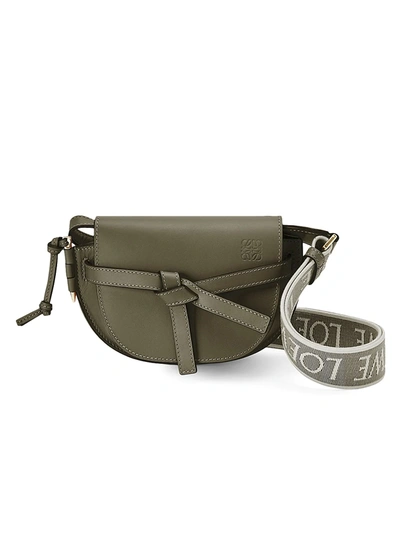 Shop Loewe Women's Mini Gate Dual Leather Shoulder Bag In Autumn Green