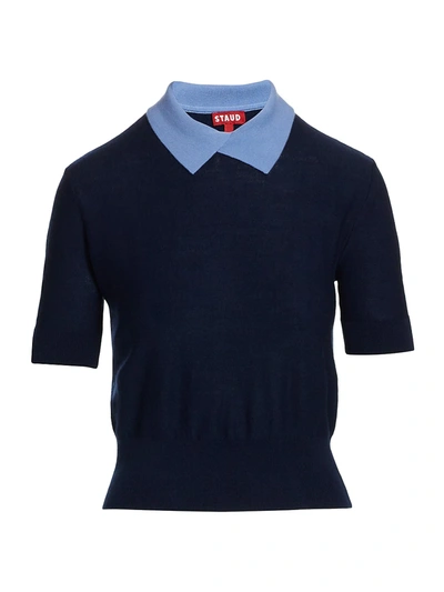 Shop Staud Wool-blend Shirt In Navy