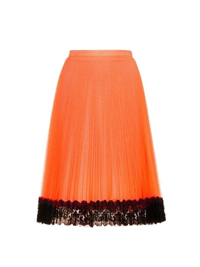 Christopher Kane Pleated Tulle And Lace Skirt In Orange