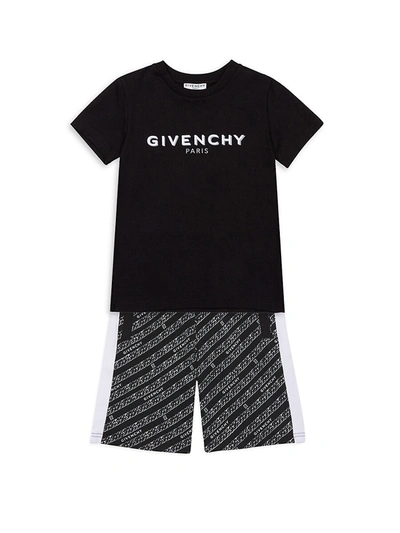 Shop Givenchy Little Boy's & Boy's Bermuda Chain-print Sweat Shorts In Black White