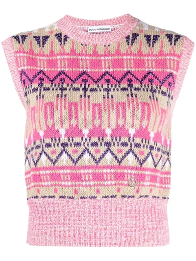 Shop Paco Rabanne Crew-neck Intarsia-knit Vest In Rosa