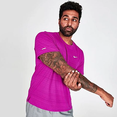 Shop Nike Men's Dri-fit Miler Running T-shirt In Red Plum/reflective Silver