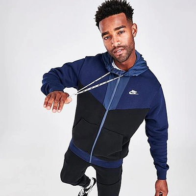 Nike Men's Sportswear Hybrid Fleece Full-zip Hoodie In  Obsidian/black/thunder Blue/black | ModeSens