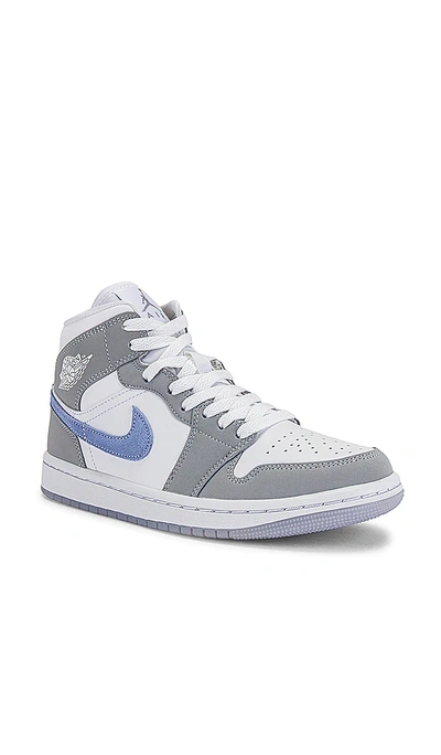 Shop Jordan Air  1 Mid Sneaker In White  Aluminum  & Wolf Grey