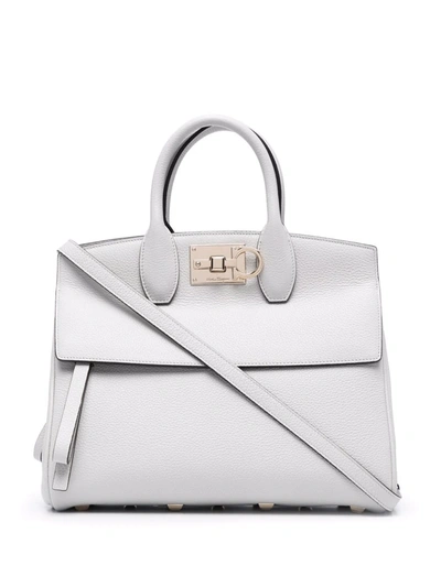 Shop Ferragamo The Studio Leather Tote Bag In Grau