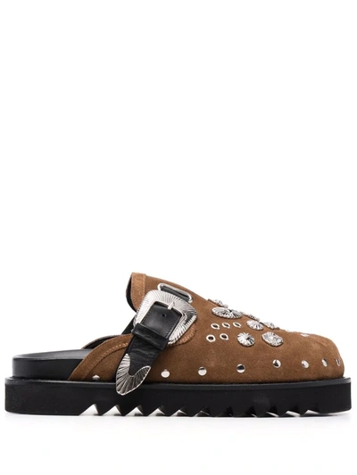 Shop Toga Virilis Stud-embellished Buckled Clogs In Braun