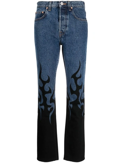 Shop Vetements Flame-print Jeans In Blau