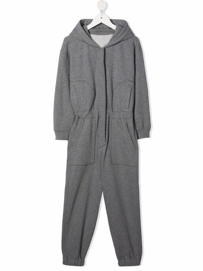 Shop Brunello Cucinelli Elasticated Waistband Hooded Jumpsuit In 灰色