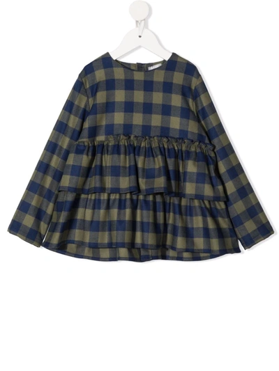 Il Gufo Gingham-check Smocked Blouse In 蓝色